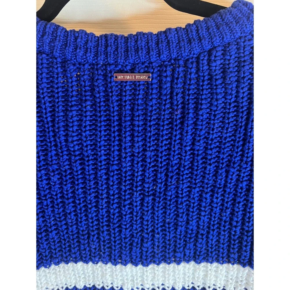 Michael Kors Blue White Striped Knit Crew Neck Sweater Size M‎ NWT